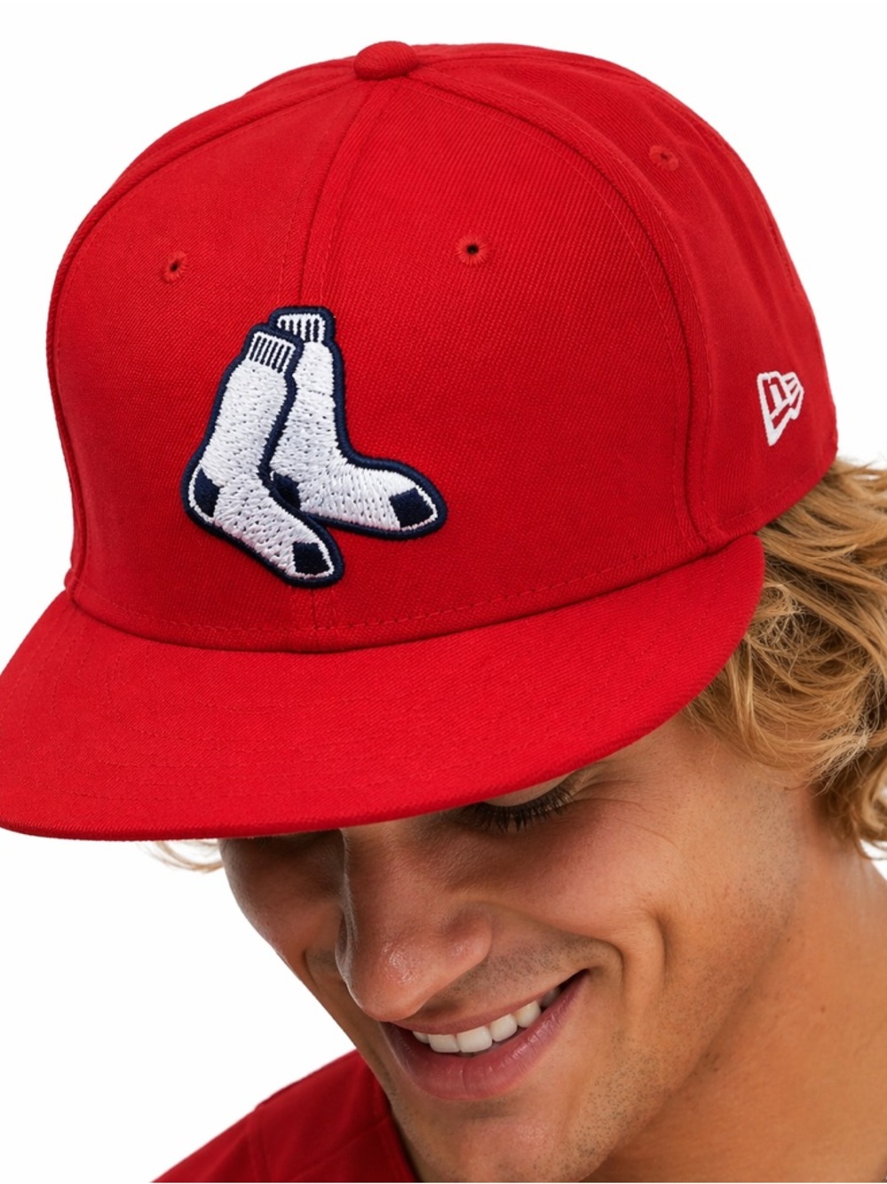 New Era 59FIFTY Boston Red Sox Hat Red MLB Socks Logo Wool Cap Size 8